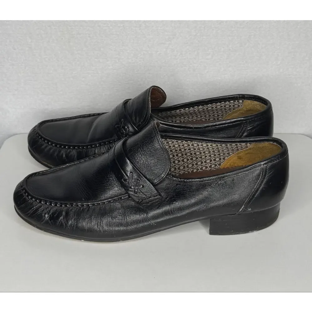1990s Donato Marrone Black Leather Penny Loafers Brazil Men’s 10.5 M